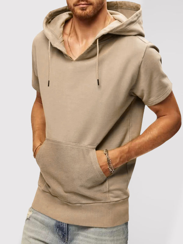 Solid Color Short Sleeve Hoodie - Serenity Land fashion