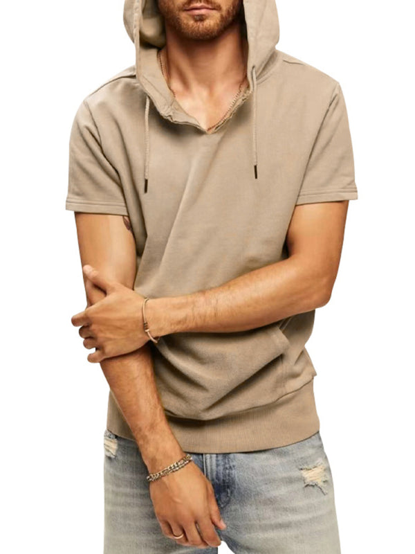 Solid Color Short Sleeve Hoodie - Serenity Land fashion