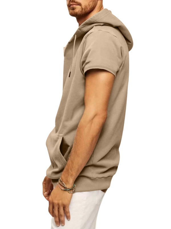 Solid Color Short Sleeve Hoodie - Serenity Land fashion