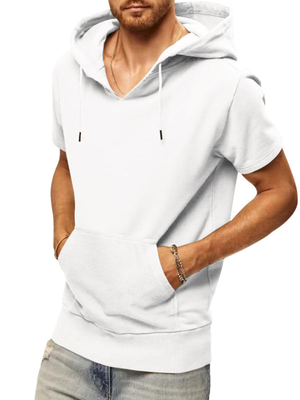 Solid Color Short Sleeve Hoodie - Serenity Land fashion