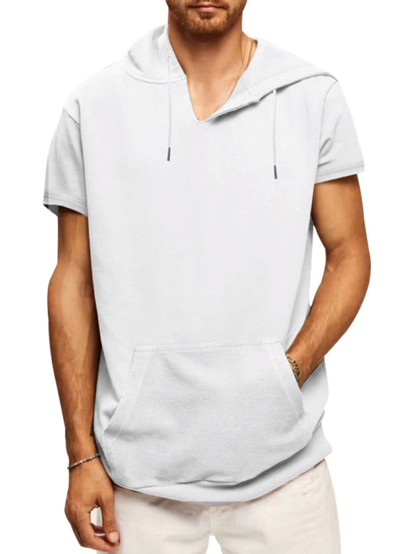 Solid Color Short Sleeve Hoodie - Serenity Land fashion