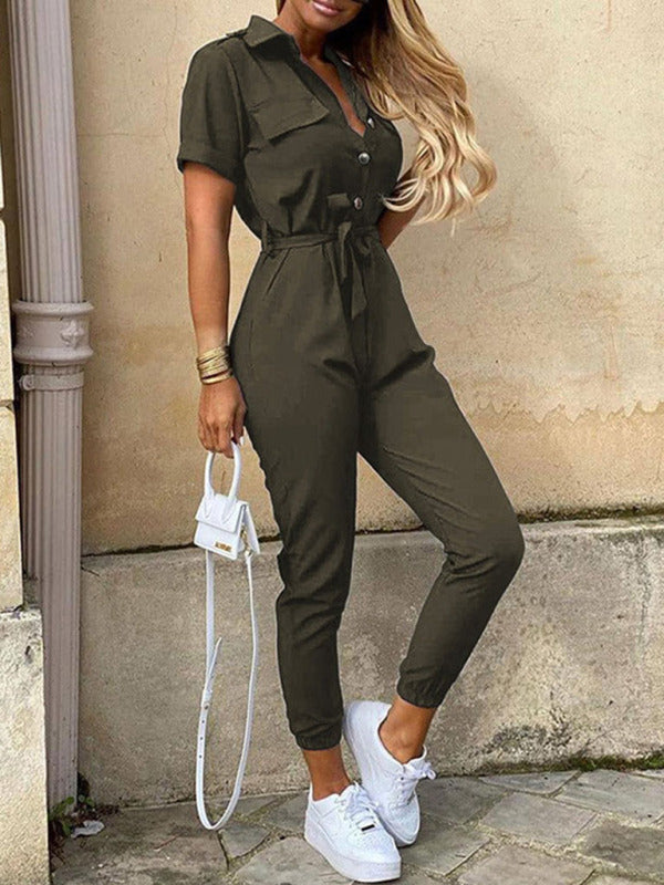 Women's Casual Lapel, Cargo Jumpsuit - Serenity Land fashion