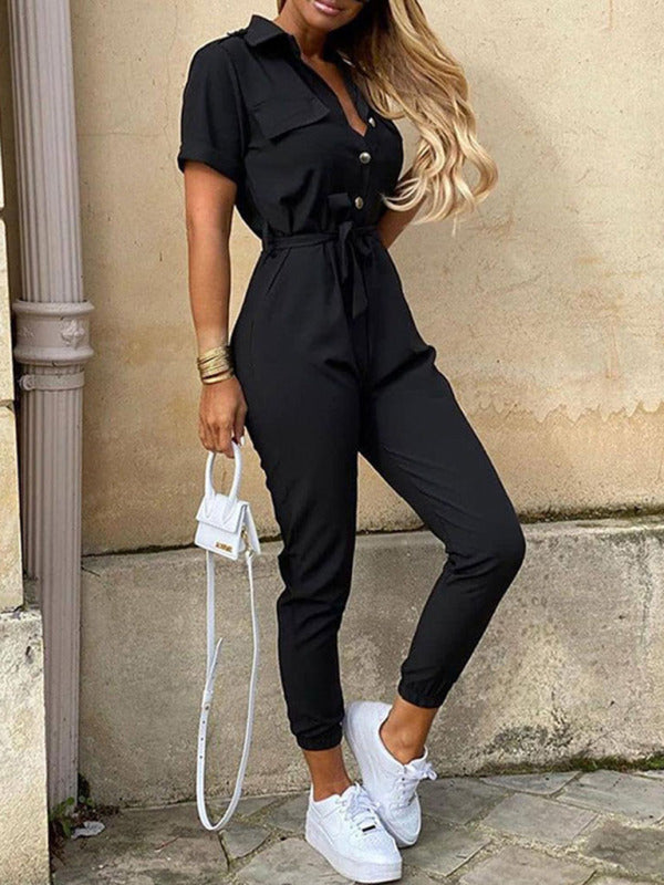 Women's Casual Lapel, Cargo Jumpsuit - Serenity Land fashion