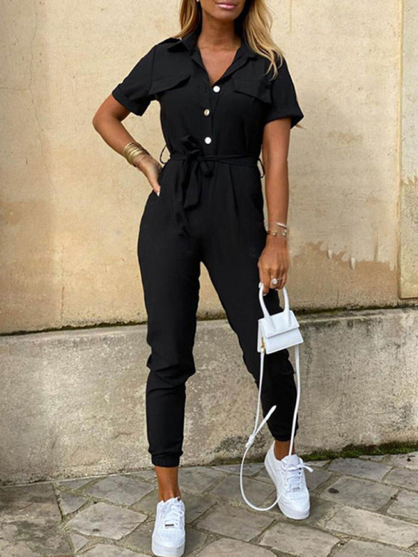 Women's Casual Lapel, Cargo Jumpsuit - Serenity Land fashion