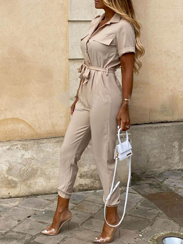 Women's Casual Lapel, Cargo Jumpsuit - Serenity Land fashion