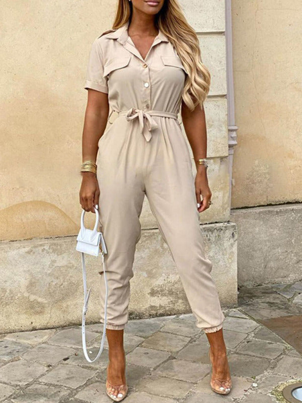 Women's Casual Lapel, Cargo Jumpsuit - Serenity Land fashion