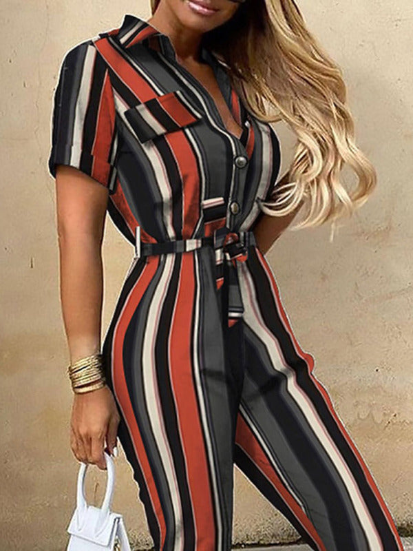 Women's Casual Lapel, Cargo Jumpsuit - Serenity Land fashion