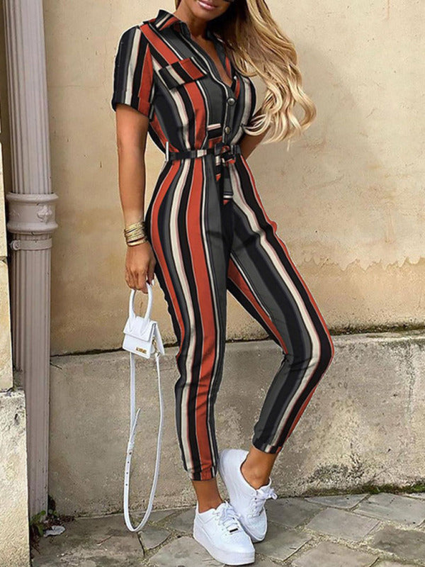 Women's Casual Lapel, Cargo Jumpsuit - Serenity Land fashion
