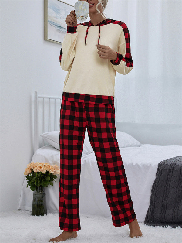 Mix Media Plush Hoodie And Plaid Print Pants - Serenity Land fashion