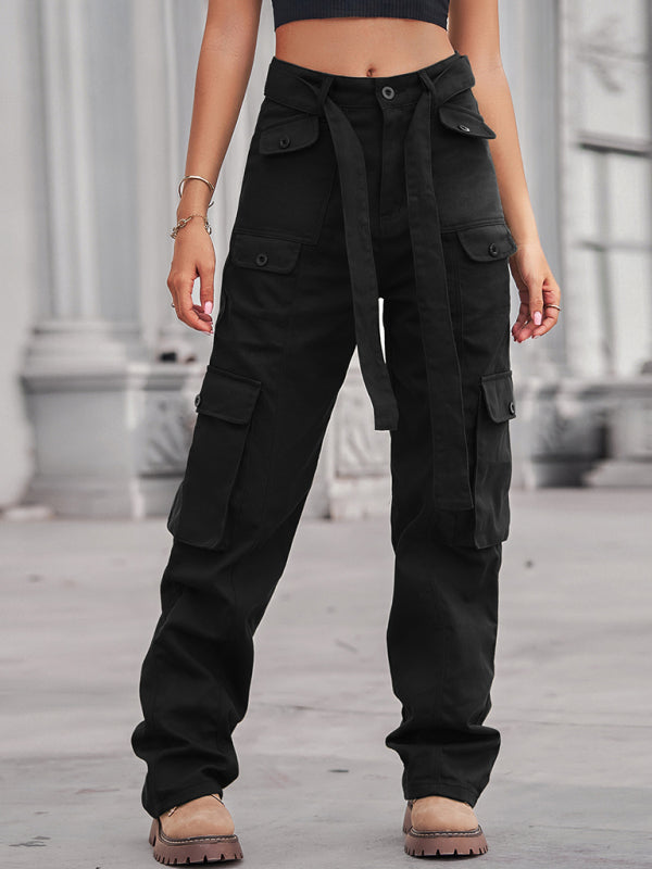 denim multi-pocket heavy industry casual  trousers - Serenity Land fashion