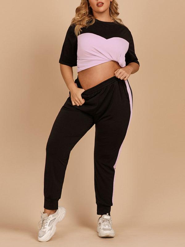 Women’s Contrast Top With Matching Active Pants - Serenity Land fashion