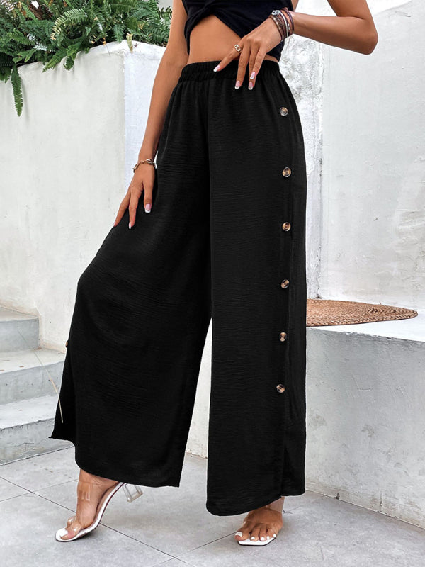 Solid Color Side Slit Wide Leg Pants - Serenity Land fashion