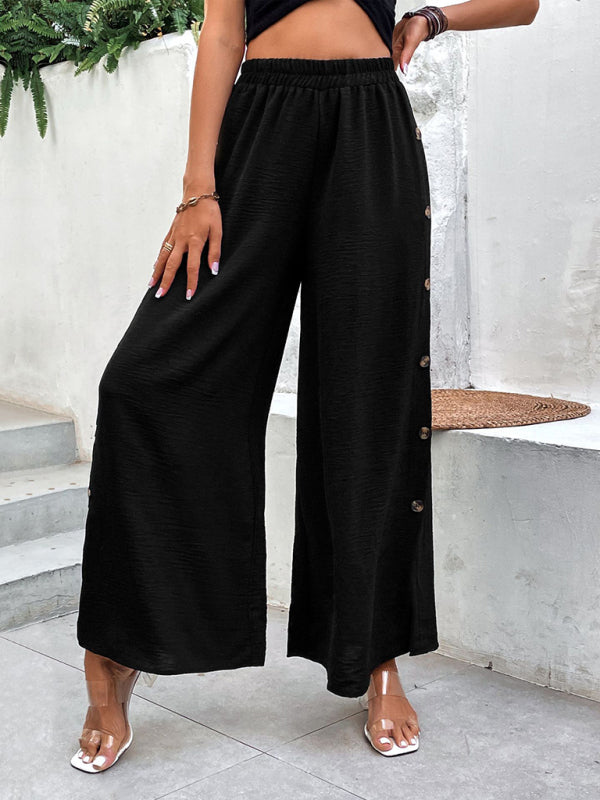 Solid Color Side Slit Wide Leg Pants - Serenity Land fashion