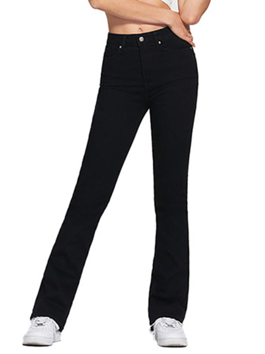 Solid Color High Waist Skinny Flare Jeans - Serenity Land fashion