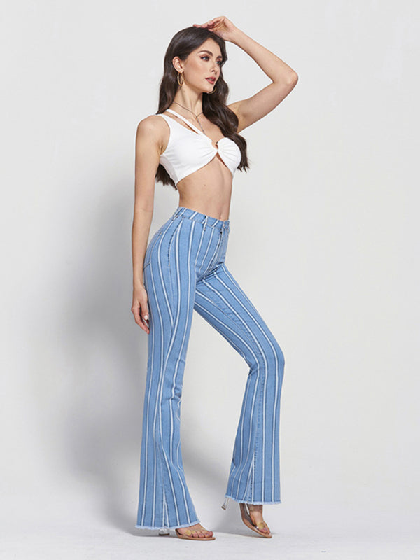 Raw Hem High Rise Skinny Flared Jeans