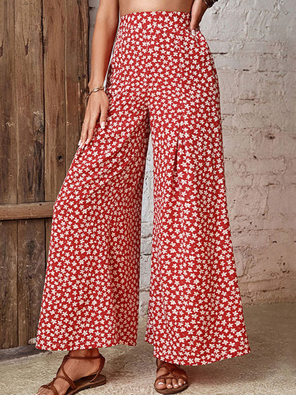 High Waist Floral Print Flared Pants - Serenity Land fashion