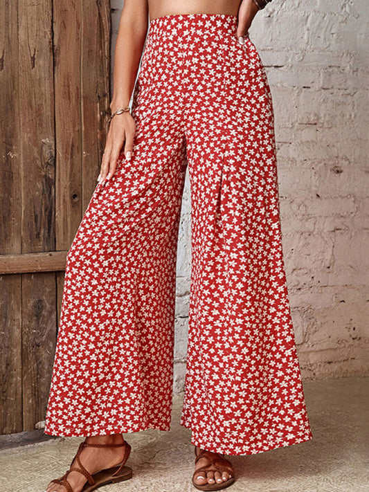 High Waist Floral Print Flared Pants - Serenity Land fashion