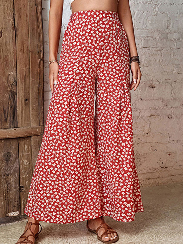 High Waist Floral Print Flared Pants - Serenity Land fashion