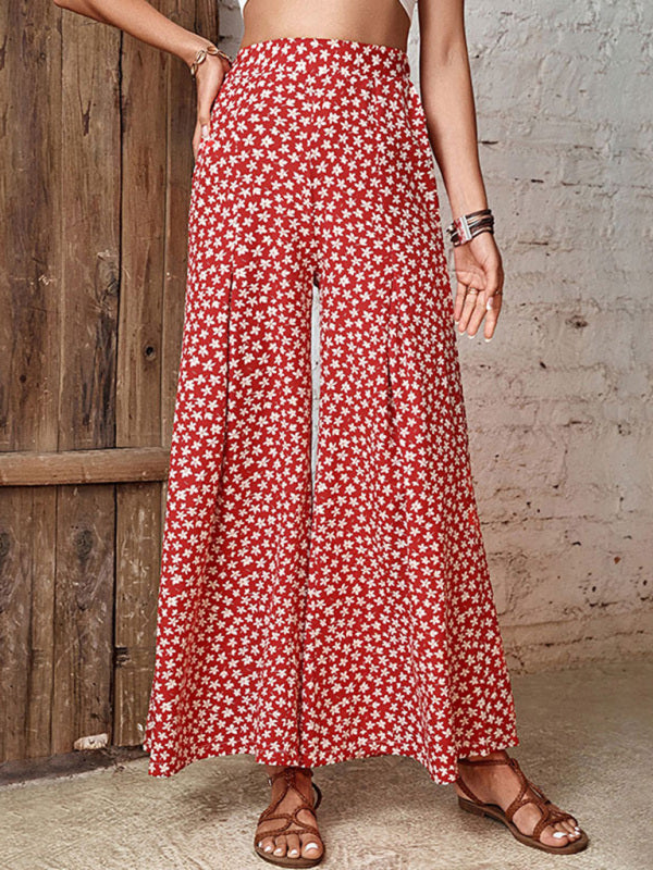 High Waist Floral Print Flared Pants - Serenity Land fashion