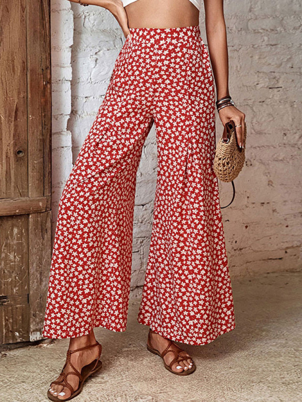High Waist Floral Print Flared Pants - Serenity Land fashion