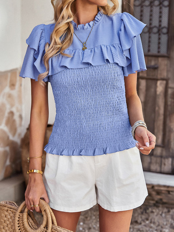Ruffled short-sleeved top - Serenity Land fashion