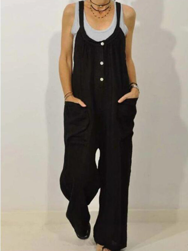 Cotton & Linen blend Button up Jumpsuit