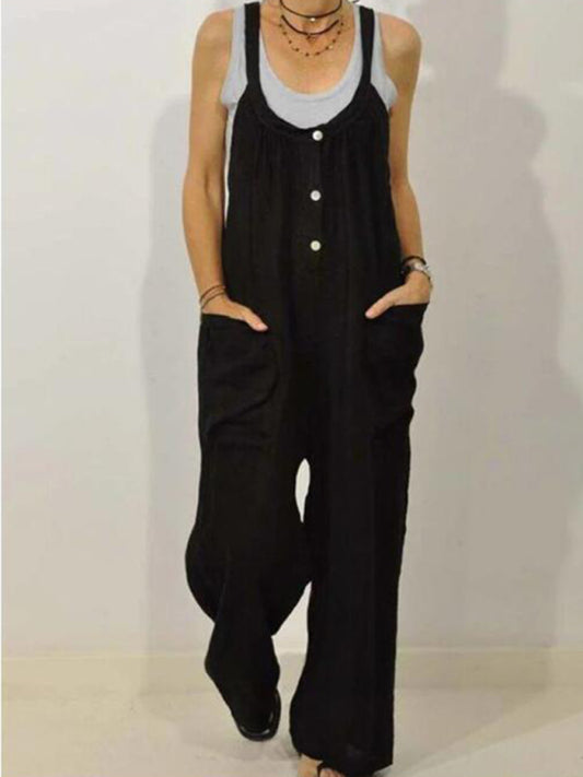 Cotton & Linen blend Button up Jumpsuit