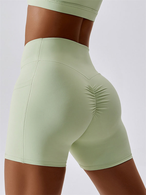 Naked Hip Pocket Crossover Waist Leggings Sports Shorts - Serenity Land fashion