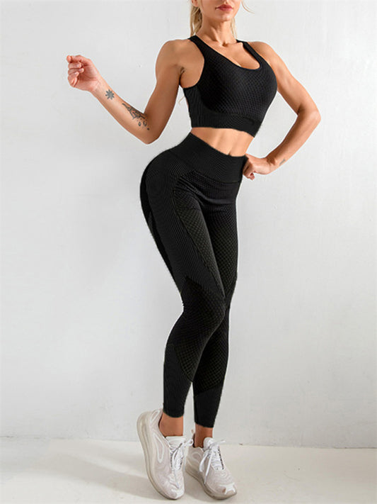 Halter Neck Yoga Tank Top + High Waist Tight Yoga Pants - Serenity Land fashion