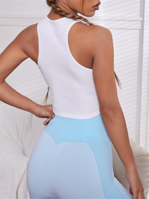 Solid Color Round Neck Sports Vest - Serenity Land fashion