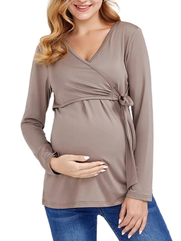 Chest Wrap Tie Maternity Nursing Blouse - Serenity Land fashion