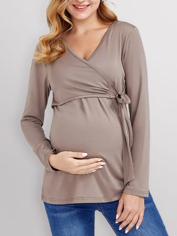 Chest Wrap Tie Maternity Nursing Blouse - Serenity Land fashion
