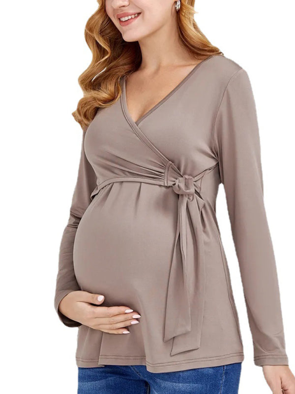 Chest Wrap Tie Maternity Nursing Blouse - Serenity Land fashion