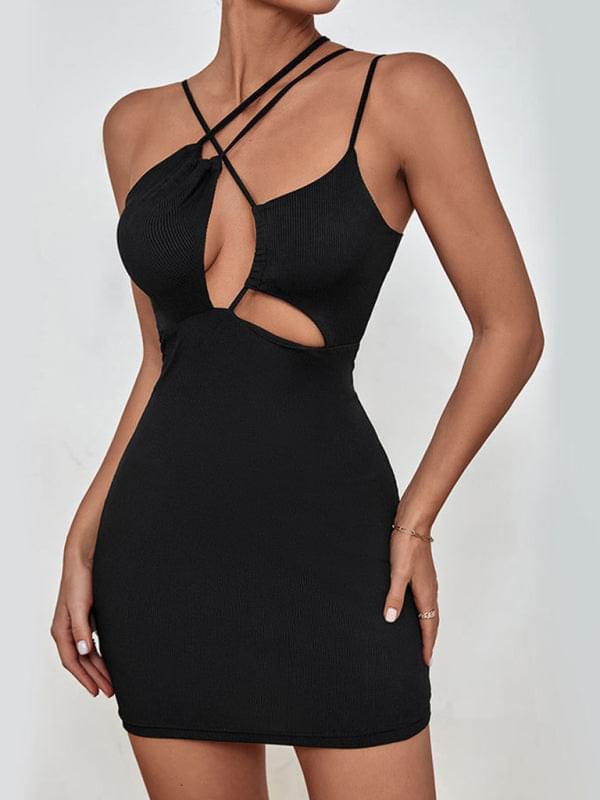 Black Cutout Dress With Waist Sling Dress