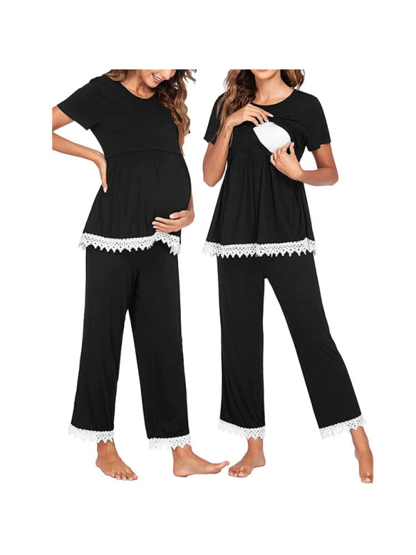 Women's splicing lace lactation pajama suit - Serenity Land fashion