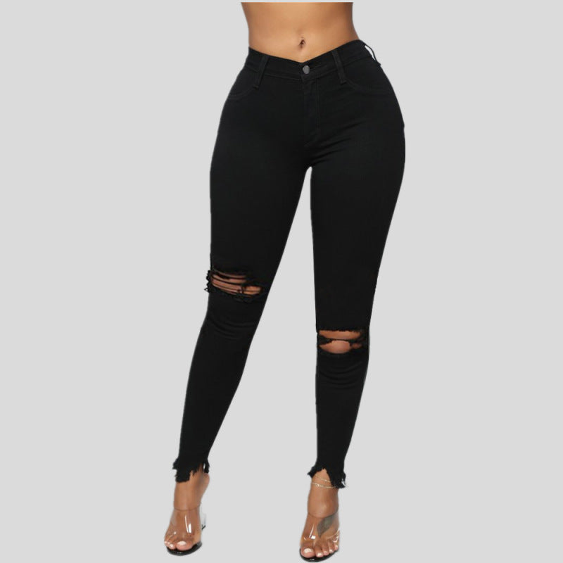 High Waist Chew Hem Ripped Ankle  Jeans - Serenity Land fashion