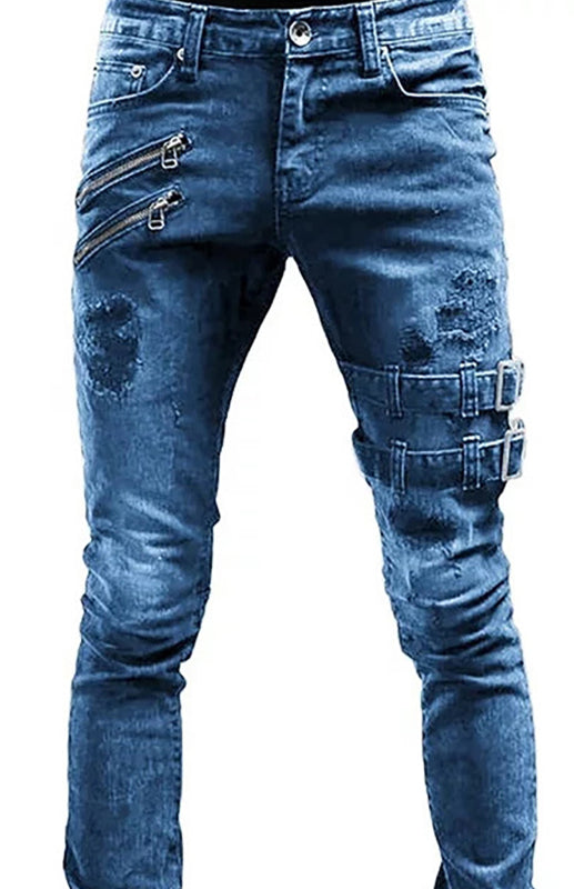 Mid Waist Ripped Slim Jeans - Serenity Land fashion