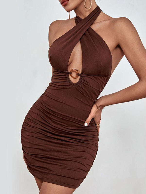 solid color hollow dress - Serenity Land fashion
