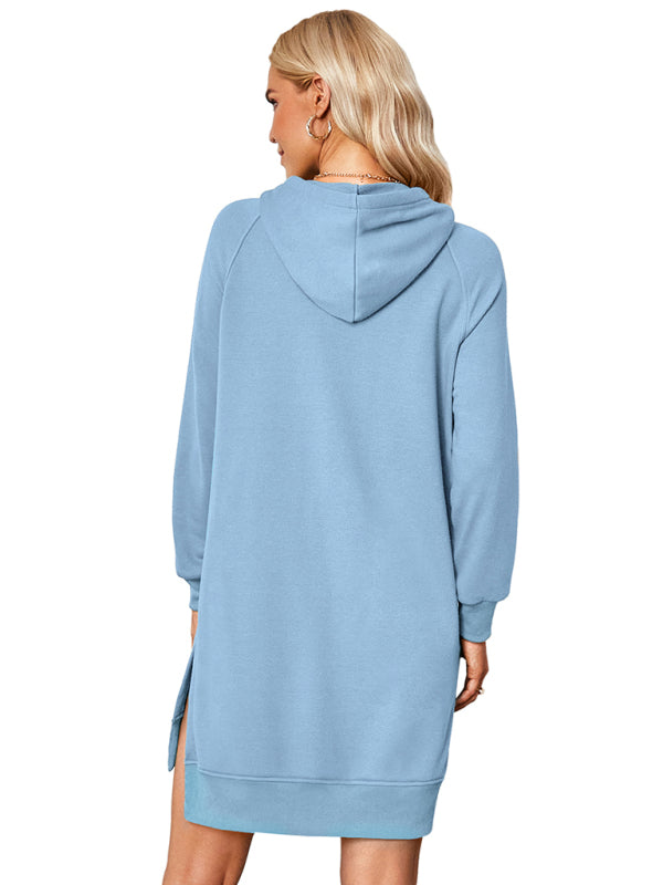 lettered print hooded skirt dress - Serenity Land fashion