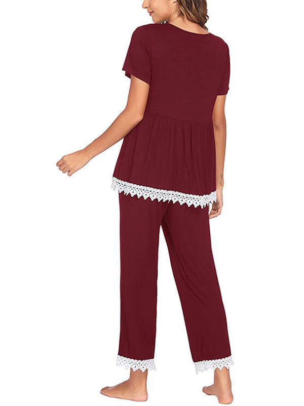 Women's splicing lace lactation pajama suit - Serenity Land fashion