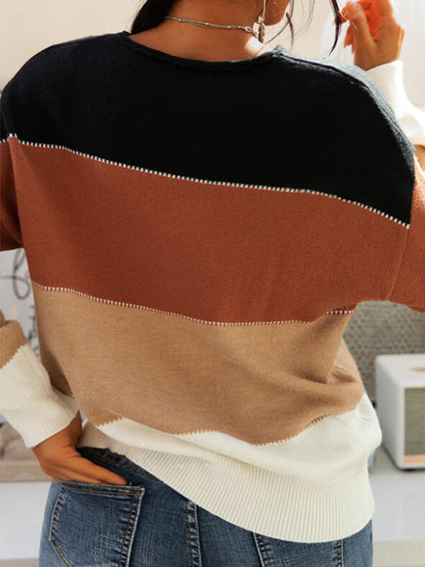 Contrast Long Sleeve Crewneck Sweater