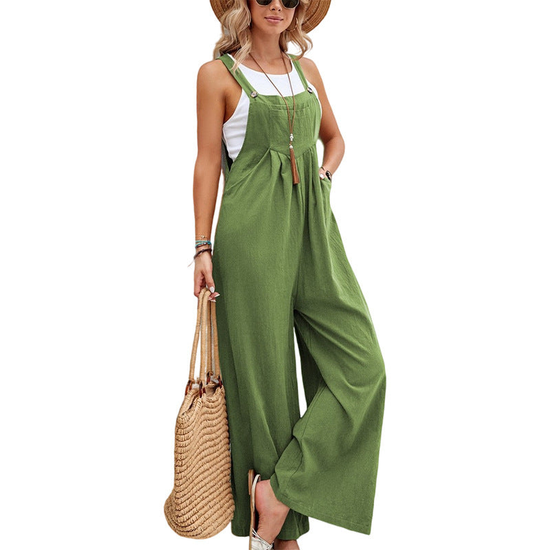 Solid Color Casual Bib Trousers - Serenity Land fashion
