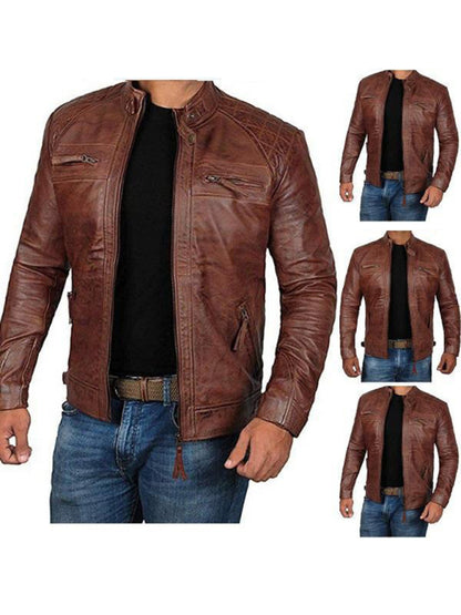 Leather  PU Leather Slim Fit Jacket - Serenity Land fashion
