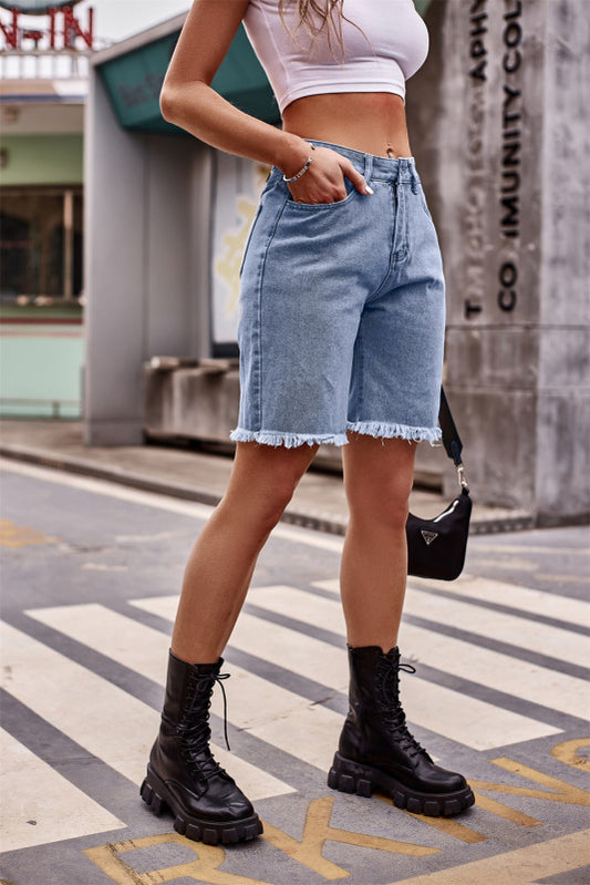 Straight denim cropped casual shorts
