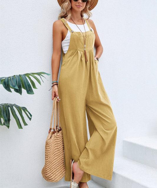 Solid Color Casual Bib Trousers - Serenity Land fashion