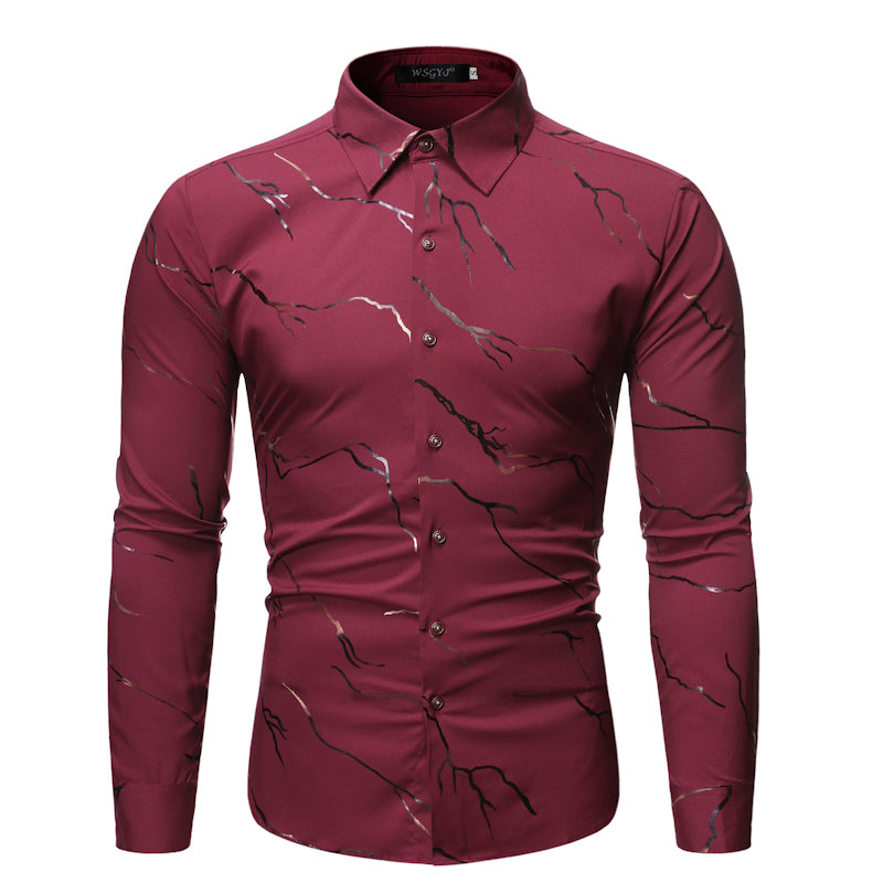 Men's Foil Print Long Sleeve Shirt - Serenity Land fashion