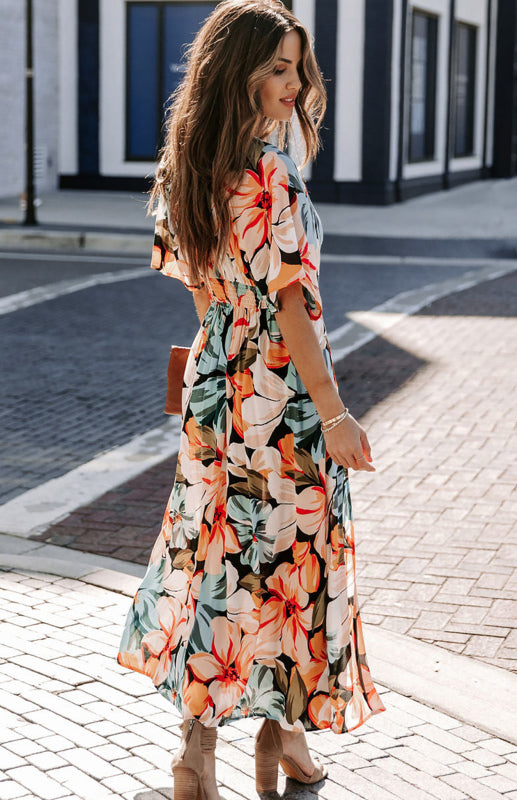 Split Floral Kimono Long Dress - Serenity Land fashion