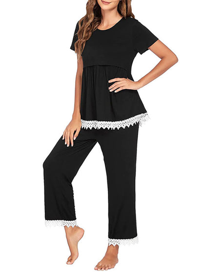 Women's splicing lace lactation pajama suit - Serenity Land fashion