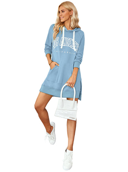 lettered print hooded skirt dress - Serenity Land fashion