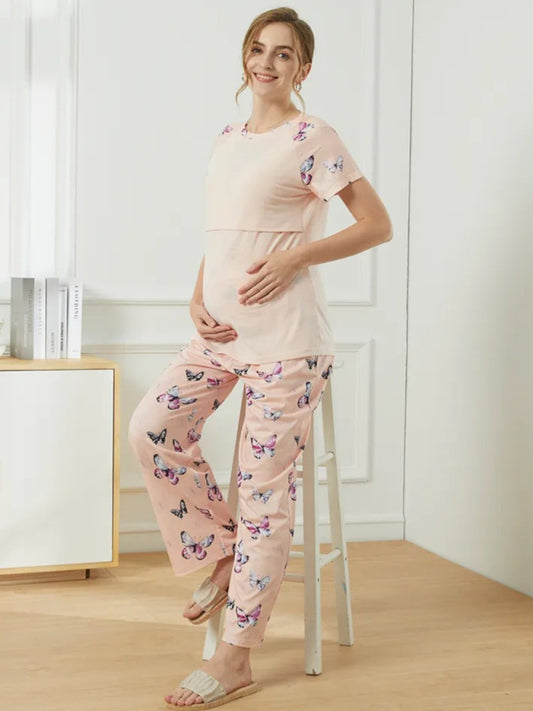 Women's casual short sleeve maternity pajamas - Serenity Land fashion
